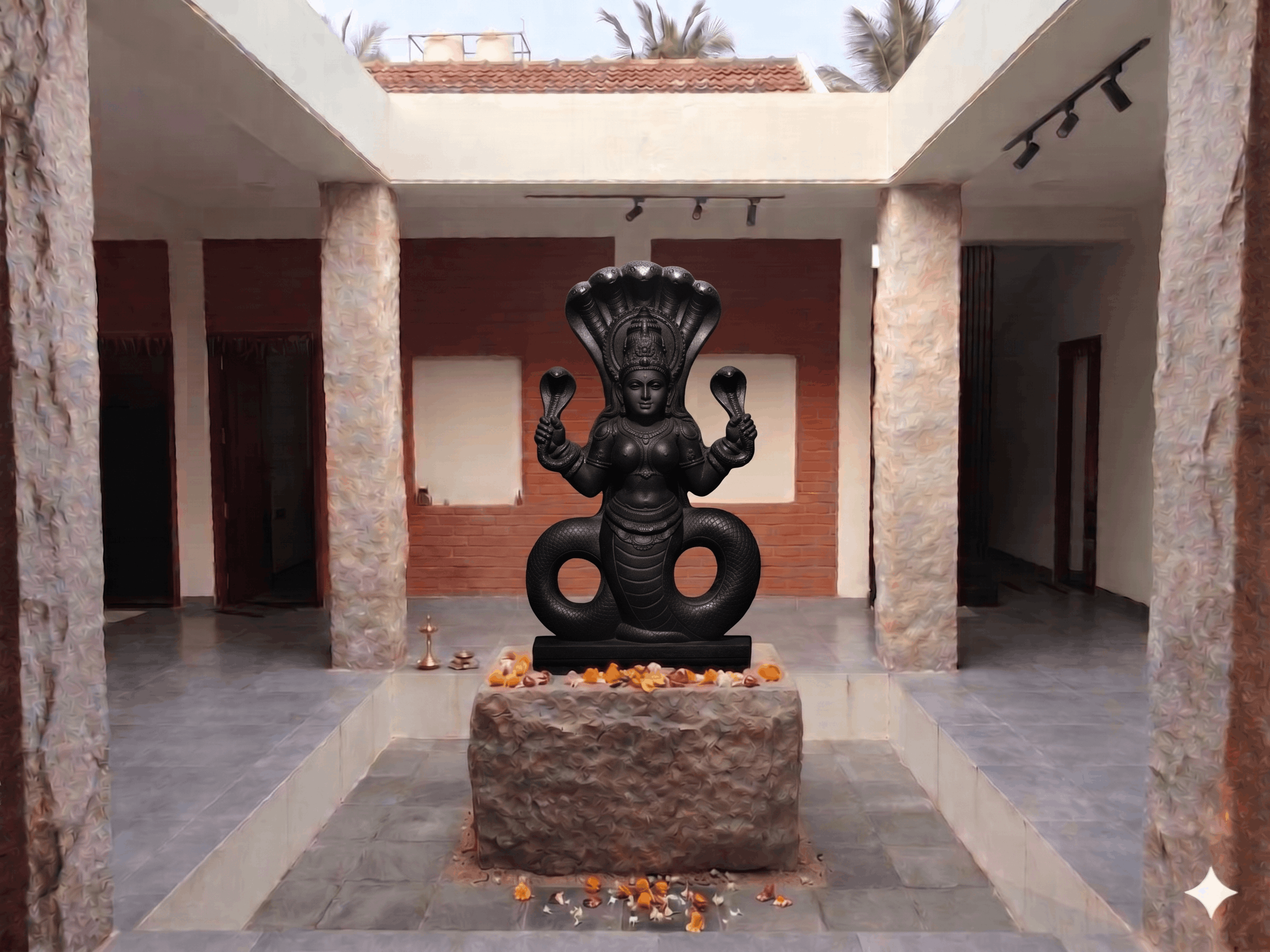 Sanctum entrance with flower garlands