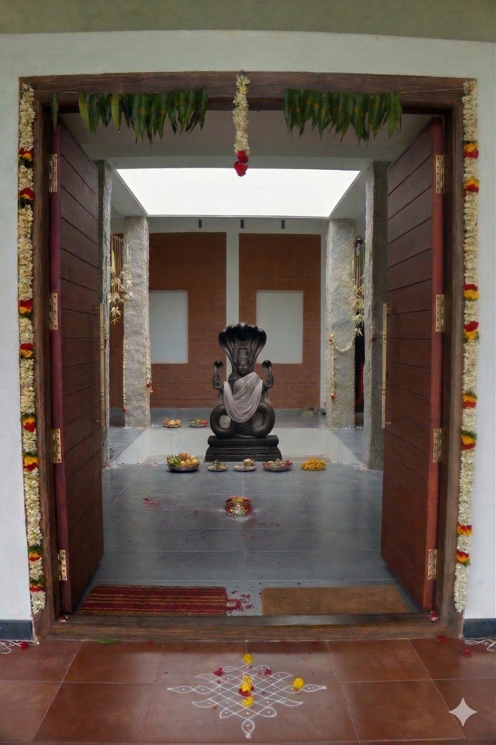 Sanctum entrance with flower garlands